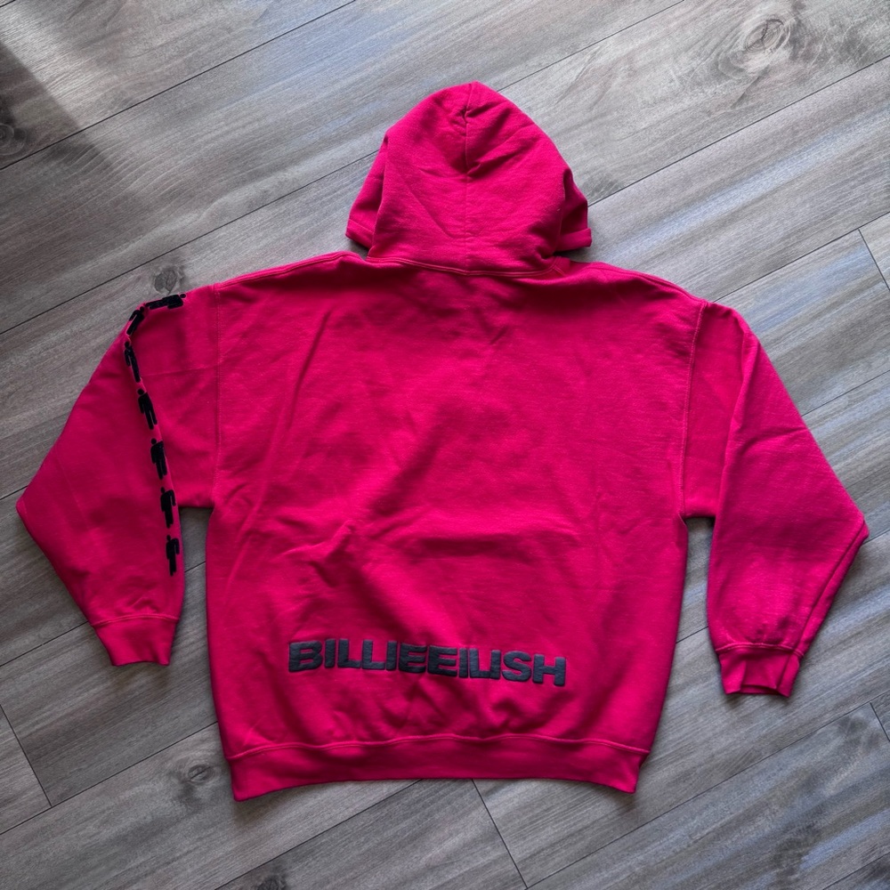 Billie Eilish Official Merch Hoodie Puff Print Size XL Red - Picture 2 of 8